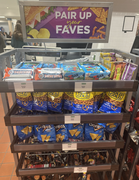 Bar selection in Staples Cafeteria with limited Clif Builder's Bars alongside an expansive amount of granola bars. 